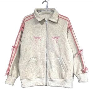958. The Bow Embroidery Jacket with Pink Pinstripe Bows
